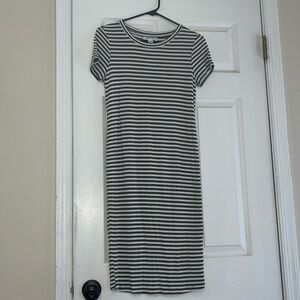 Motherhood Maternity striped t-shirt dress, dark green and white stripes, size s